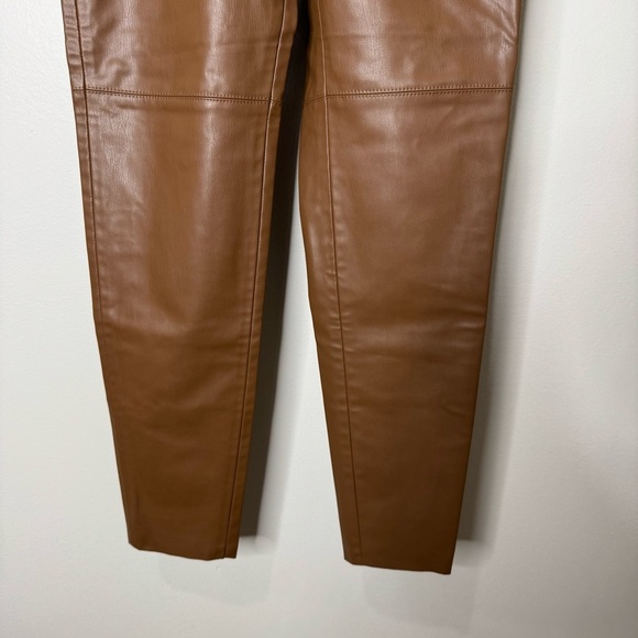 Zara Camel Brown Faux Leather High Waisted Pants Neutral Business Casual Size XS - Picture 3 of 8